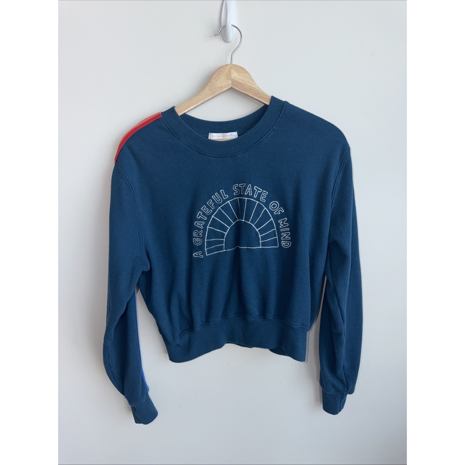 98 Spiritual Gangster Brand Grateful Blue Rainbow Crop Crew Sweatshirt Medium